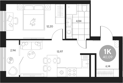 Планировка — Эхо леса, 1-комн., 37 м²