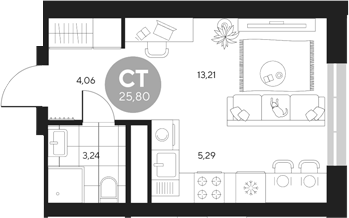 Планировка — Эхо леса, Студия, 26 м²