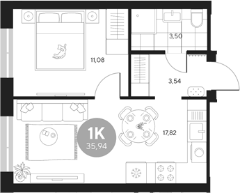Планировка — Эхо леса, 1-комн., 36 м²