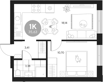 Планировка — Эхо леса, 1-комн., 36 м²