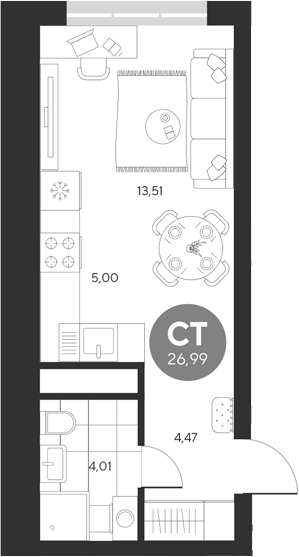 Планировка — Эхо леса, Студия, 27 м²