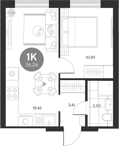 Планировка — Эхо леса, 1-комн., 36 м²