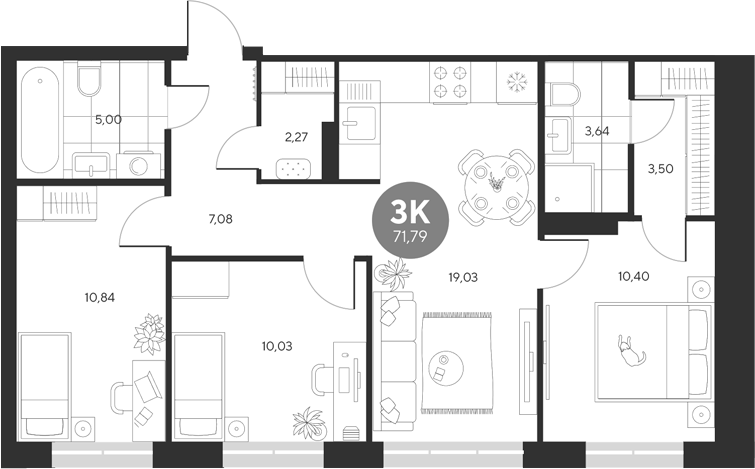 Планировка — Эхо леса, 3-комн., 72 м²