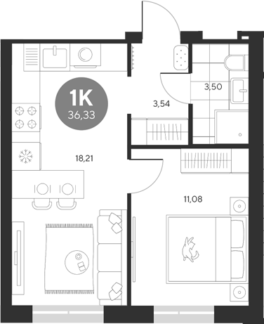 Планировка — Эхо леса, 1-комн., 36 м²