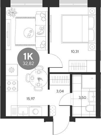 Планировка — Эхо леса, 1-комн., 33 м²