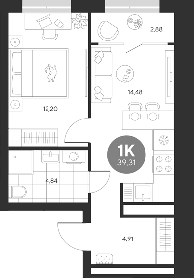 Планировка — Эхо леса, 1-комн., 36 м²