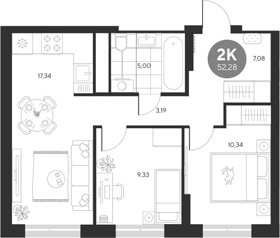 Планировка — Эхо леса, 2-комн., 52 м²