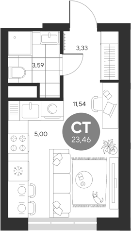Планировка — Эхо леса, Студия, 23 м²