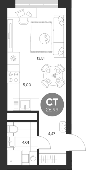 Планировка — Эхо леса, Студия, 27 м²