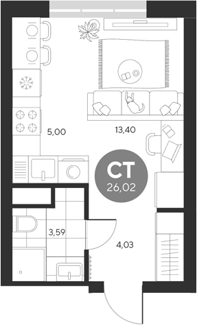 Планировка — Эхо леса, Студия, 26 м²