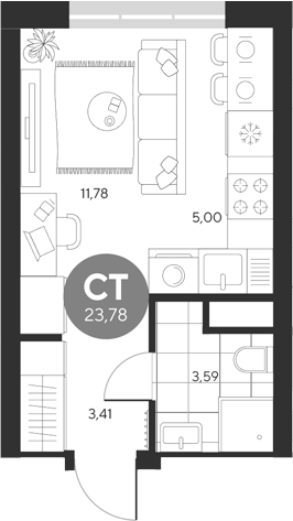 Планировка — Эхо леса, Студия, 24 м²