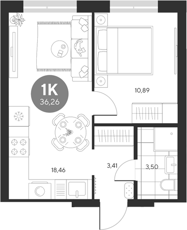 Планировка — Эхо леса, 1-комн., 36 м²