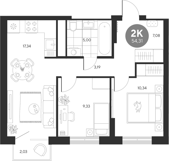 Планировка — Эхо леса, 2-комн., 52 м²