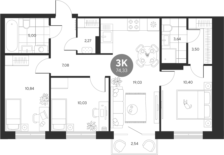 Планировка — Эхо леса, 3-комн., 72 м²