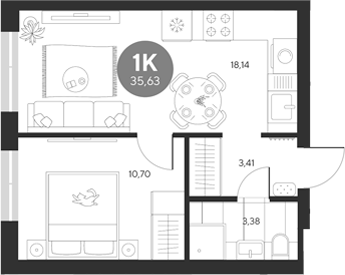Планировка — Эхо леса, 1-комн., 36 м²