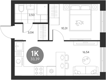 Планировка — Эхо леса, 1-комн., 33 м²