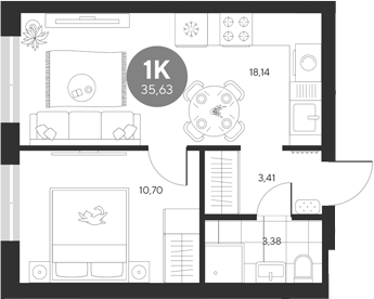 Планировка — Эхо леса, 1-комн., 36 м²