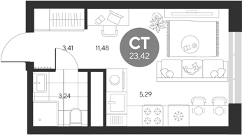 Планировка — Эхо леса, Студия, 23 м²