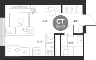 Планировка — Эхо леса, Студия, 26 м²