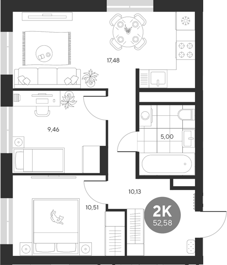 Планировка — Эхо леса, 2-комн., 53 м²