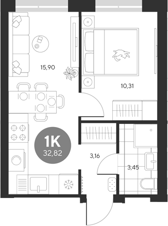 Планировка — Эхо леса, 1-комн., 33 м²