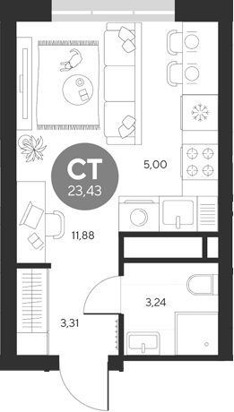 Планировка — Эхо леса, Студия, 23 м²