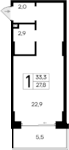 Планировка — Ривьера Евпатории, Студия, 28 м²