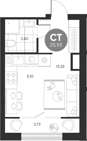 Планировка — Эхо леса, Студия, 22 м²