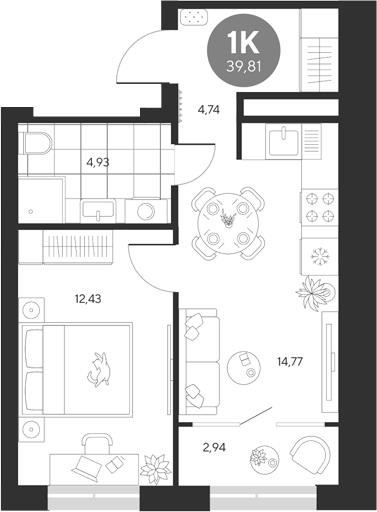 Планировка — Эхо леса, 1-комн., 37 м²