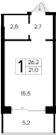 Планировка — Ривьера Евпатории, Студия, 21 м²
