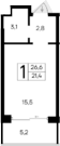 Планировка — Ривьера Евпатории, Студия, 21 м²