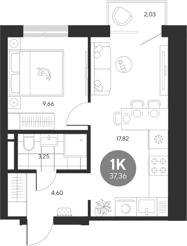 Планировка — Эхо леса, 1-комн., 35 м²