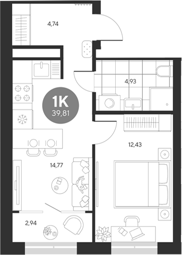 Планировка — Эхо леса, 1-комн., 37 м²