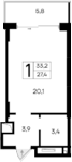 Планировка — Ривьера Евпатории, Студия, 27 м²