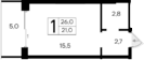 Планировка — Ривьера Евпатории, Студия, 21 м²