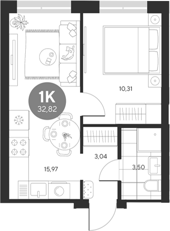 Планировка — Эхо леса, 1-комн., 33 м²