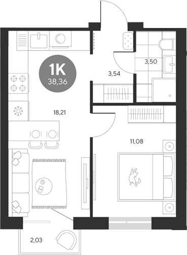 Планировка — Эхо леса, 1-комн., 36 м²