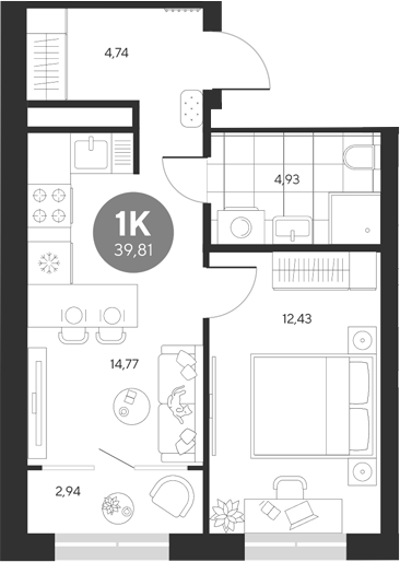 Планировка — Эхо леса, 1-комн., 37 м²