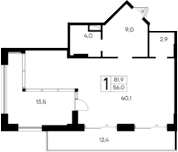 Планировка — Ривьера Евпатории, Студия, 56 м²
