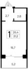 Планировка — Ривьера Евпатории, Студия, 21 м²
