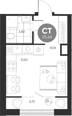 Планировка — Эхо леса, Студия, 22 м²