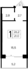 Планировка — Ривьера Евпатории, Студия, 21 м²