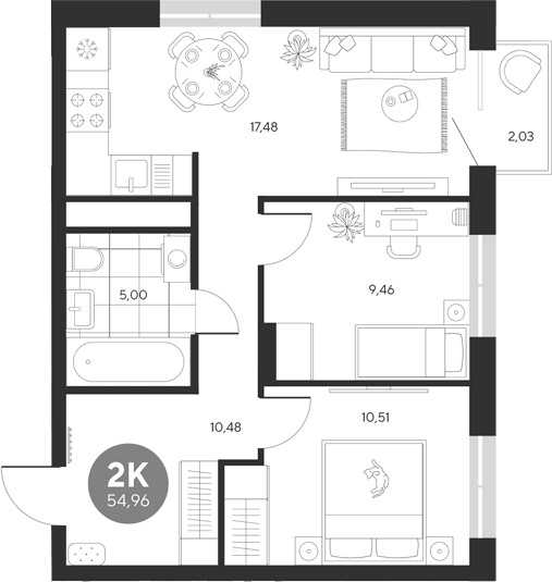 Планировка — Эхо леса, 2-комн., 53 м²