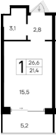 Планировка — Ривьера Евпатории, Студия, 21 м²