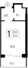 Планировка — Ривьера Евпатории, Студия, 21 м²
