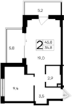 Планировка — Ривьера Евпатории, 1-комн., 35 м²