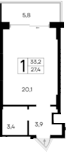 Планировка — Ривьера Евпатории, Студия, 27 м²