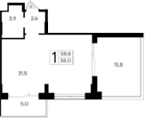 Планировка — Ривьера Евпатории, Студия, 38 м²