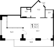 Планировка — Ривьера Евпатории, Студия, 56 м²