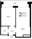 Планировка — Ривьера Евпатории, 1-комн., 44 м²